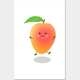 Cute happy mango cartoon illustration Posters and Art